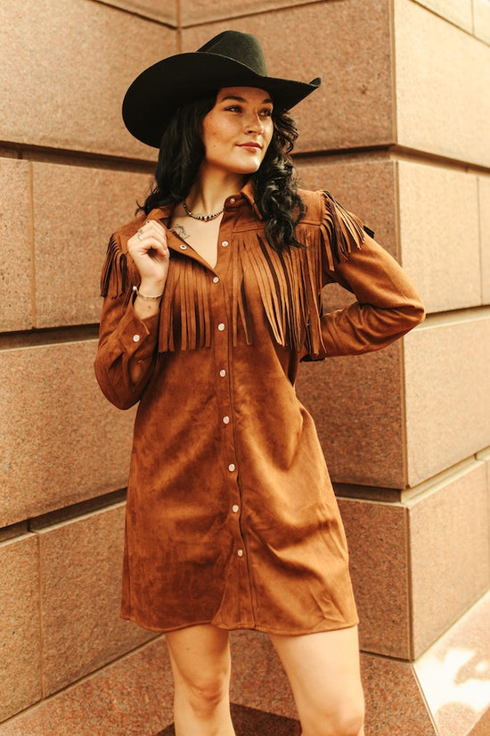 Pearl Snap Fringed Out Suede Dress