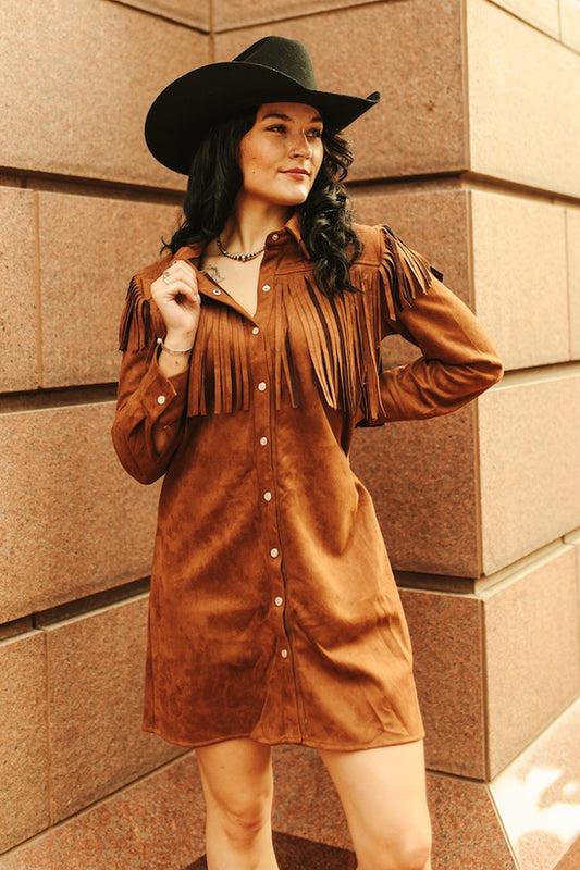 Pearl Snap Fringed Out Suede Dress